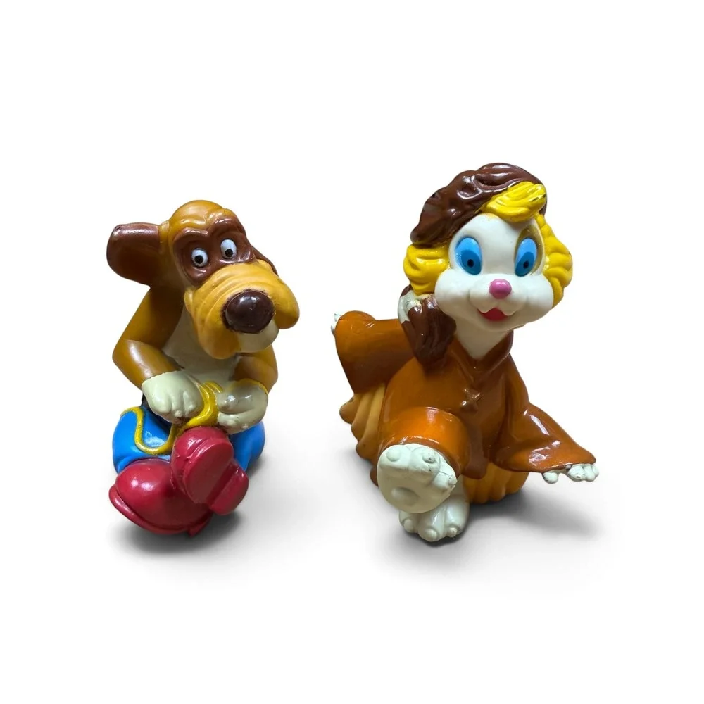 Vintage 1992 Rock-A-Doodle PVC Figures Patou Dog & Edmond Cat Goldcrest DQ toy